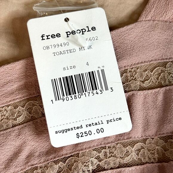 New FREE PEOPLE Dusty Toasted Mink Pink Elle Striped A-Line Mini Dress 4 Small - Picture 7 of 11